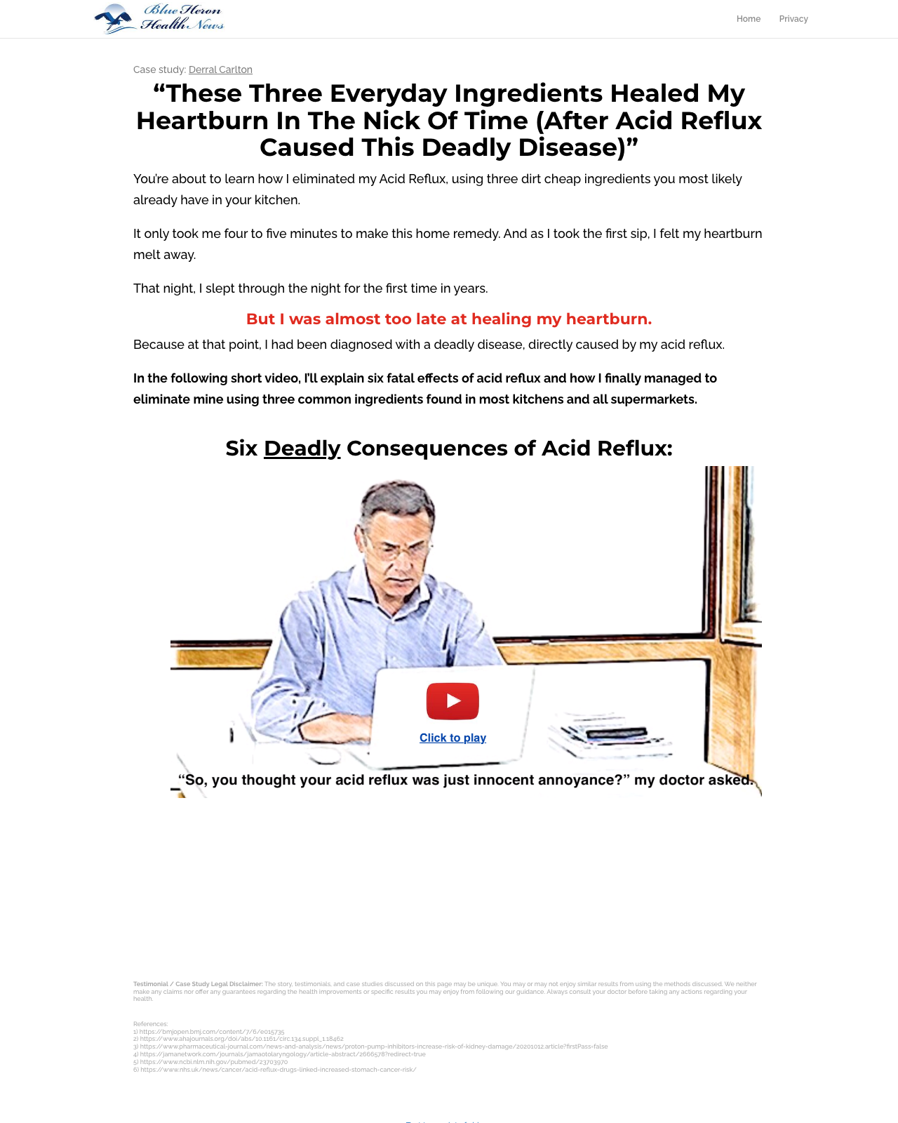 Screenshot of the The Acid Reflux Strategy sales page — open current offer
