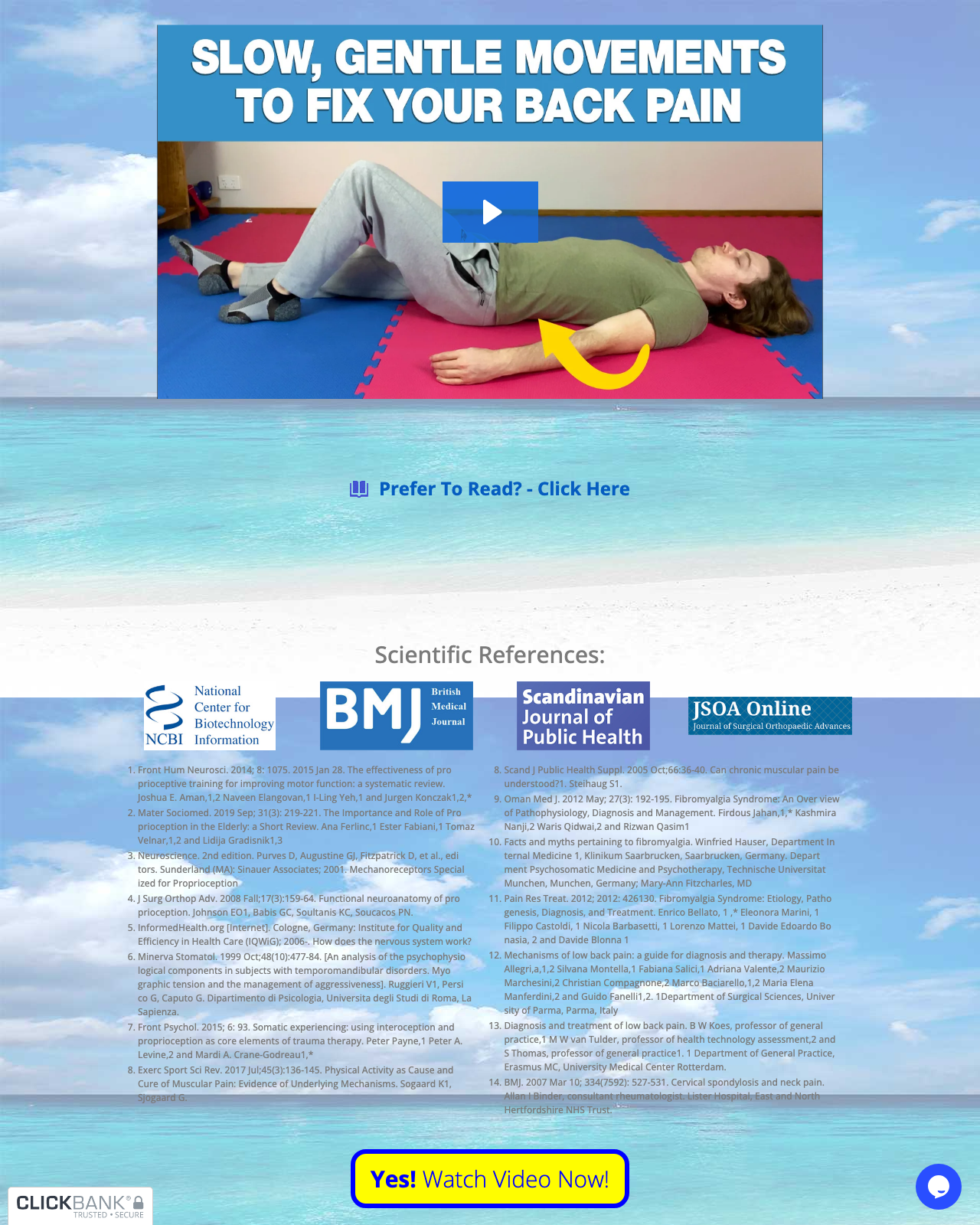 Screenshot of the The Back Pain Miracle sales page — open current offer