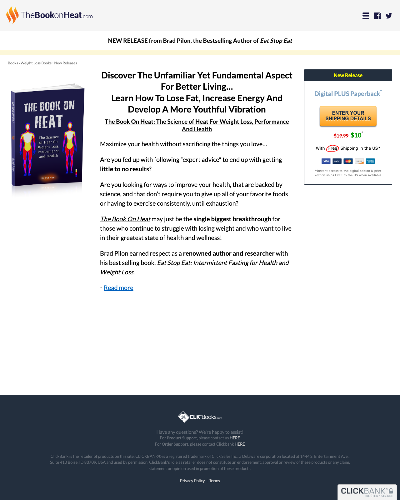 Screenshot of the The Book on Heat sales page — open current offer
