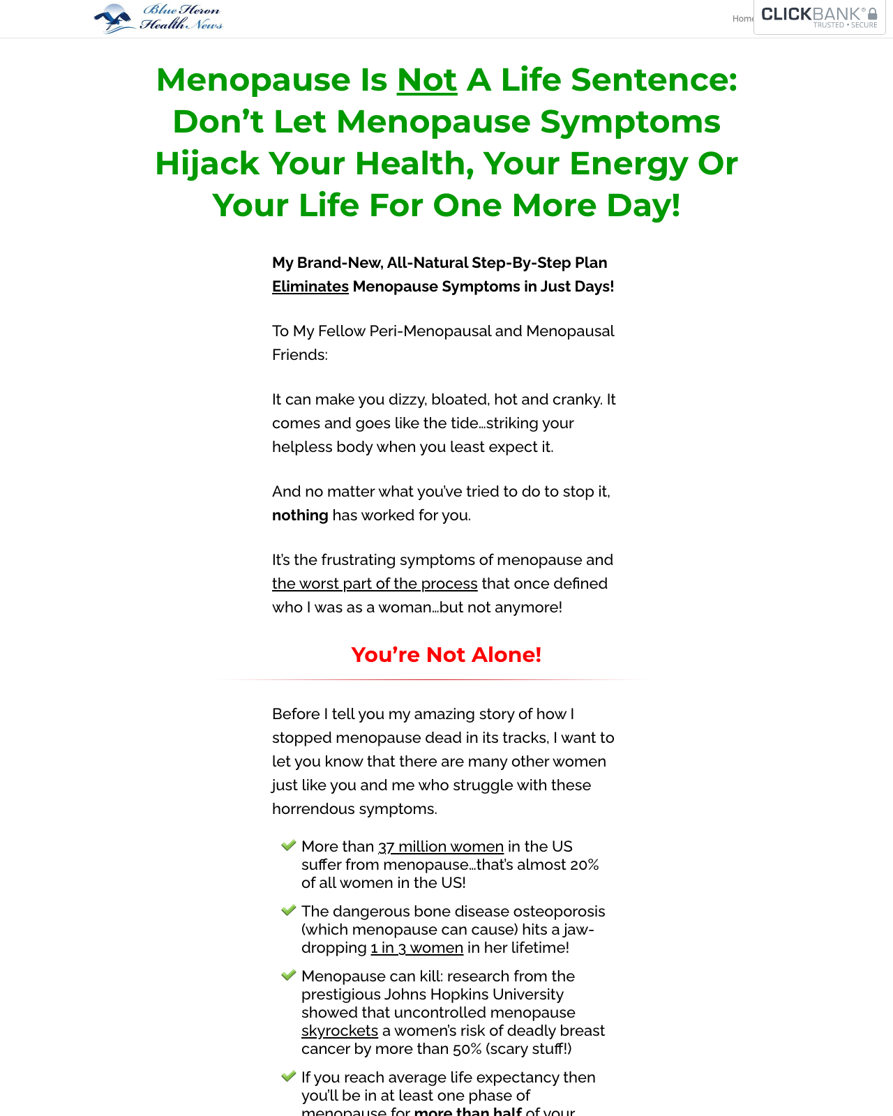 The Menopause Solution - Blue Heron Health News Women's Health review image from Supplement Skeptic