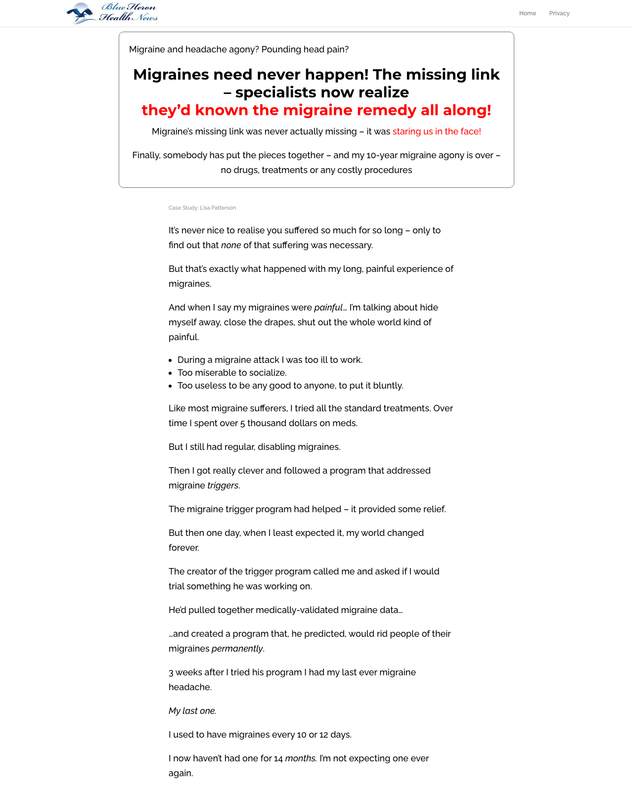 The Migraine And Headache Program! - Blue Heron Health News Remedies review image from Supplement Skeptic