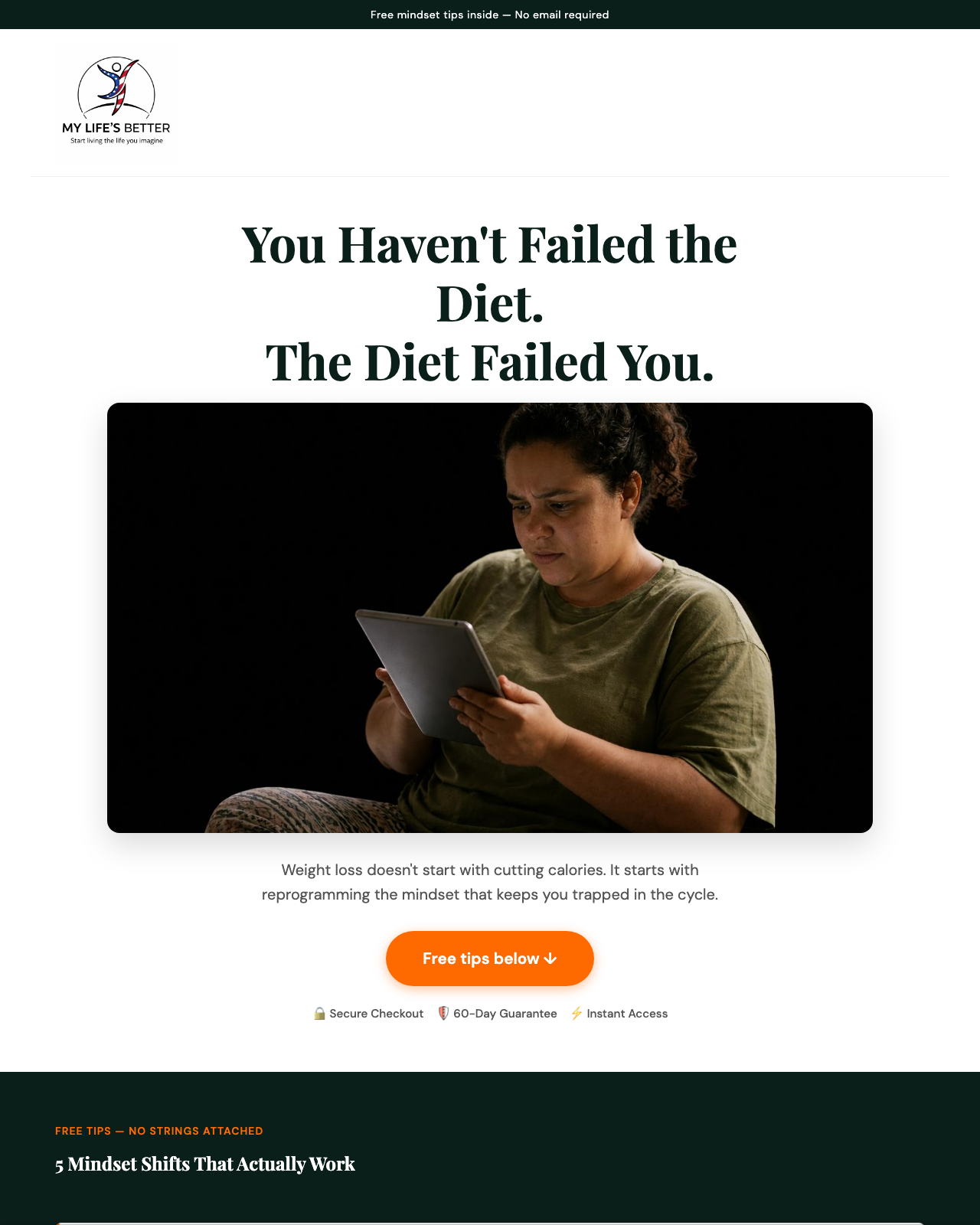Screenshot of the The Mindset Reset for Weight Loss sales page — open current offer