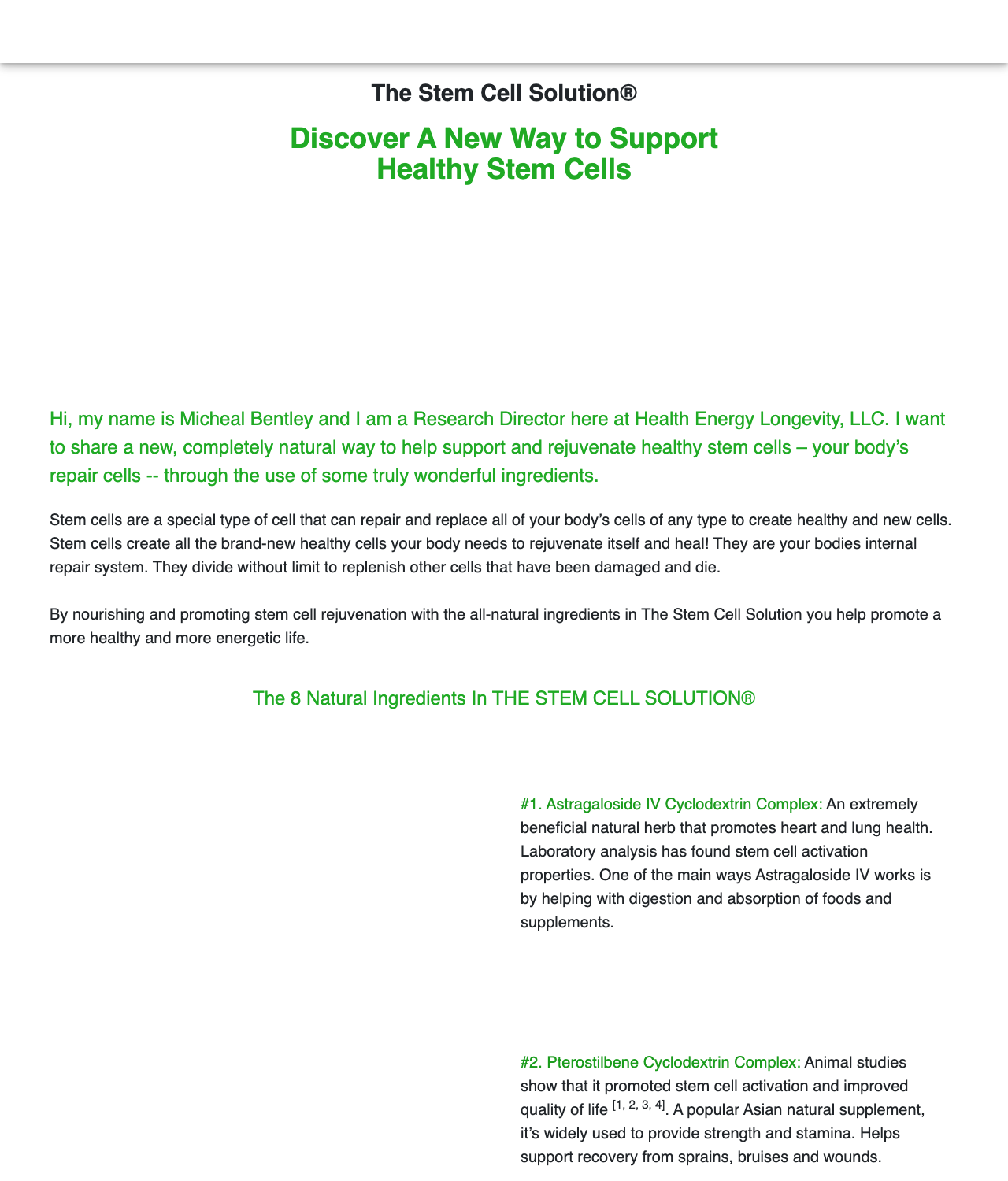 The Stem Cell Solution Dietary Supplements review image from Supplement Skeptic