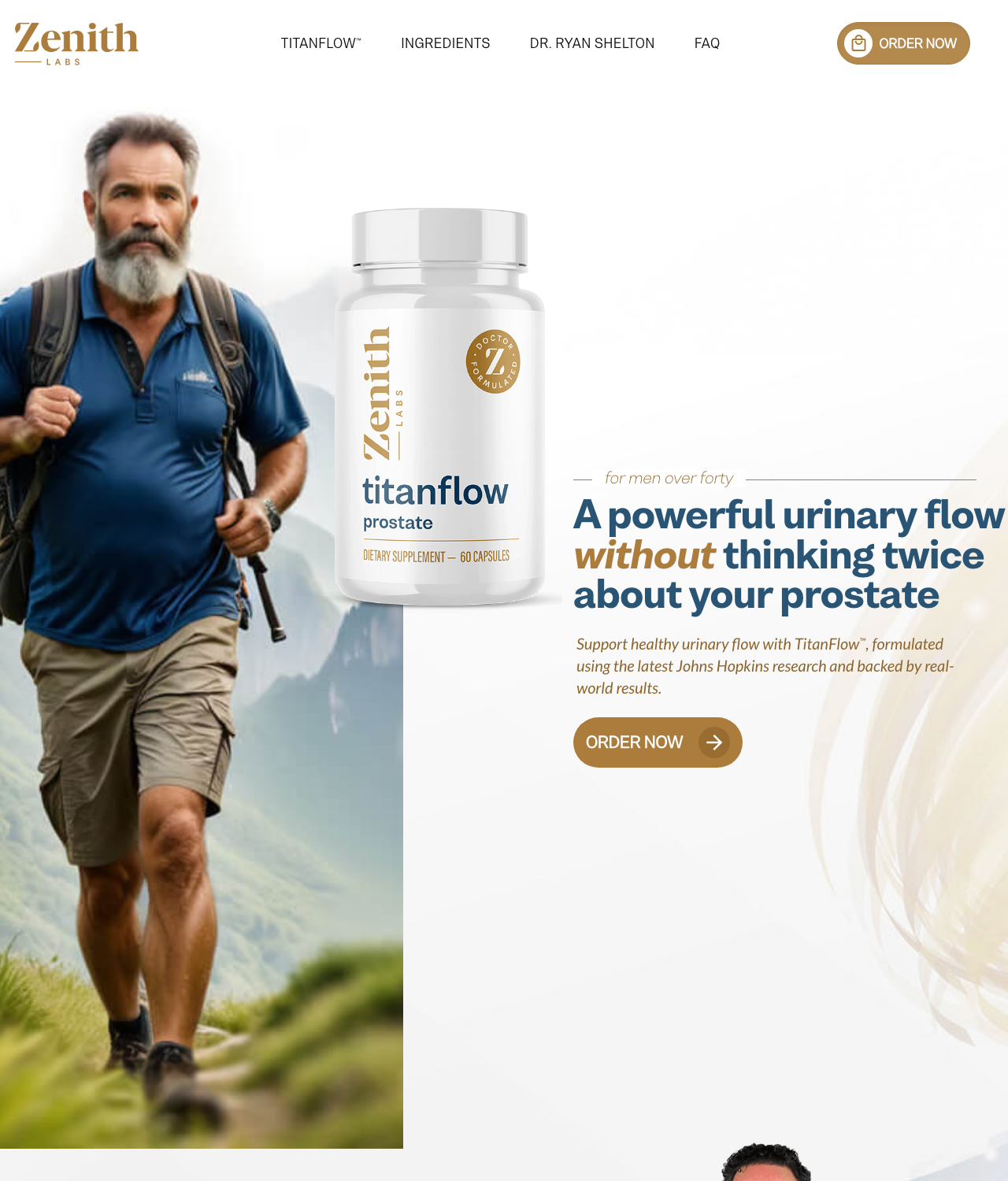 Screenshot of the TitanFlow Prostate Support Supplement sales page — open current offer