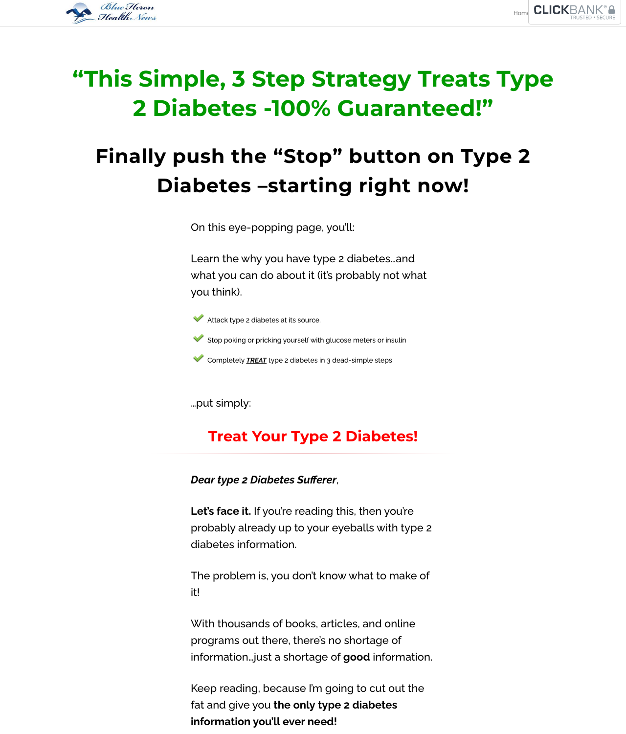 Treat Type 2 Diabetes Naturally - Blue Heron Health News General review image from Supplement Skeptic