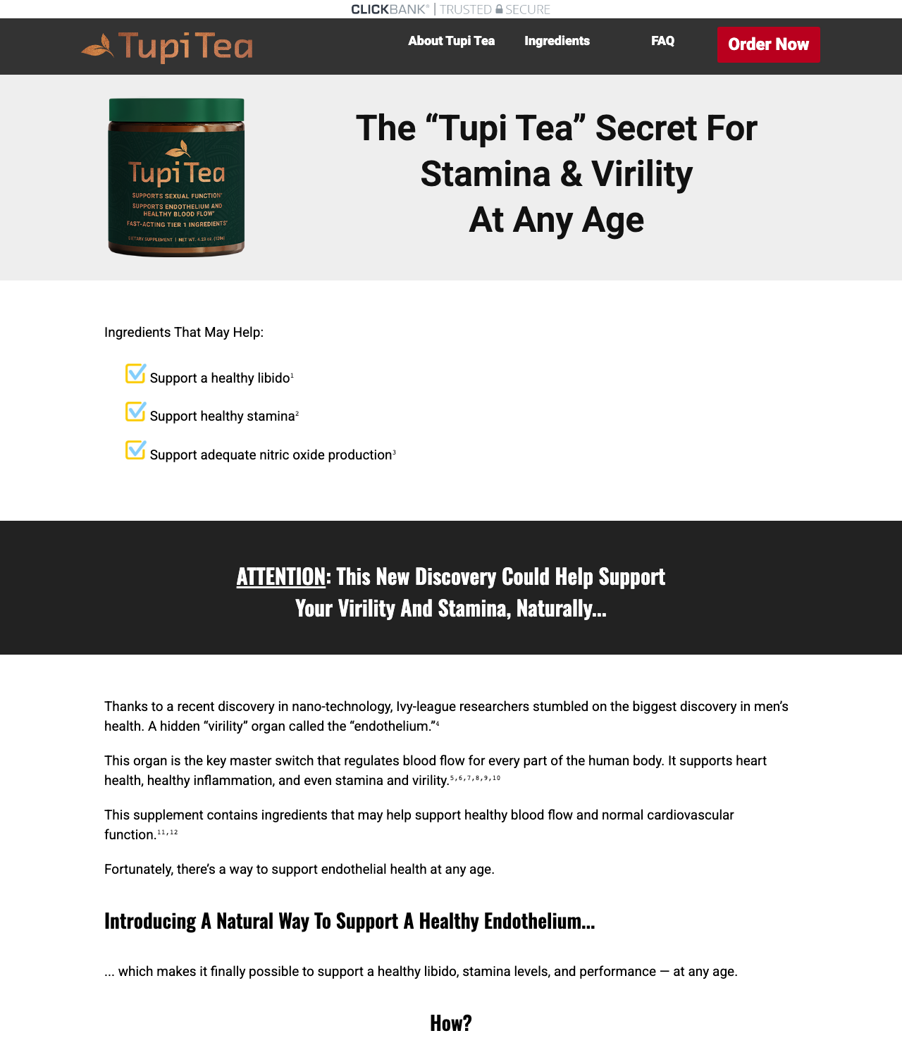Screenshot of the Tupi Tea - HOT NEW Male Enhancement Product sales page — open current offer
