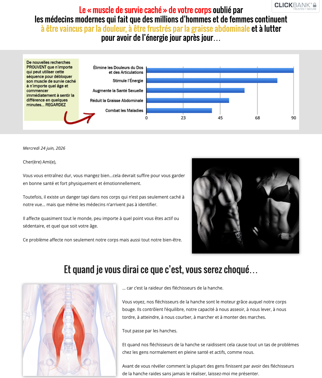 Screenshot of the Unlock Your Hip Flexors & OTHER High Earners - IN FRENCH !! sales page — open current offer