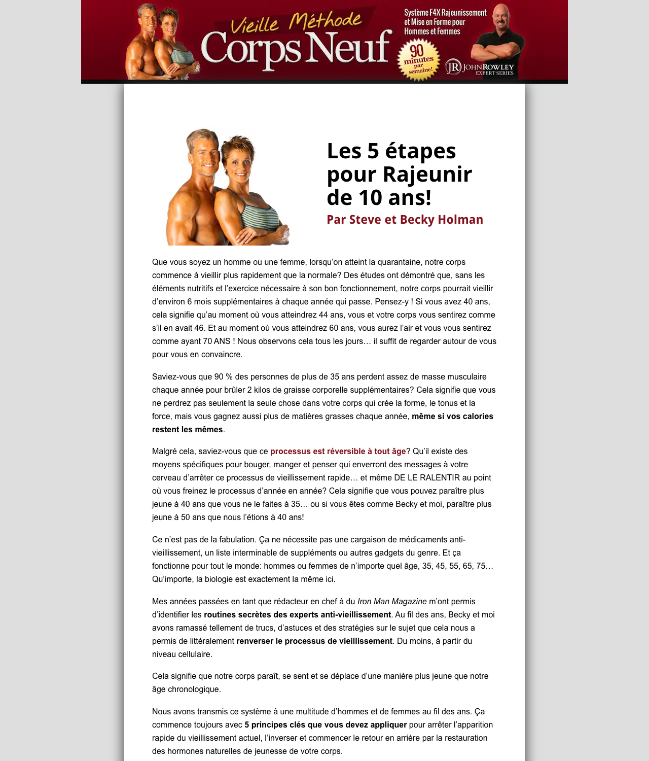 Screenshot of the VieilleMethodeCorpsNeuf.com - French Version Of Old School New Body sales page — open current offer