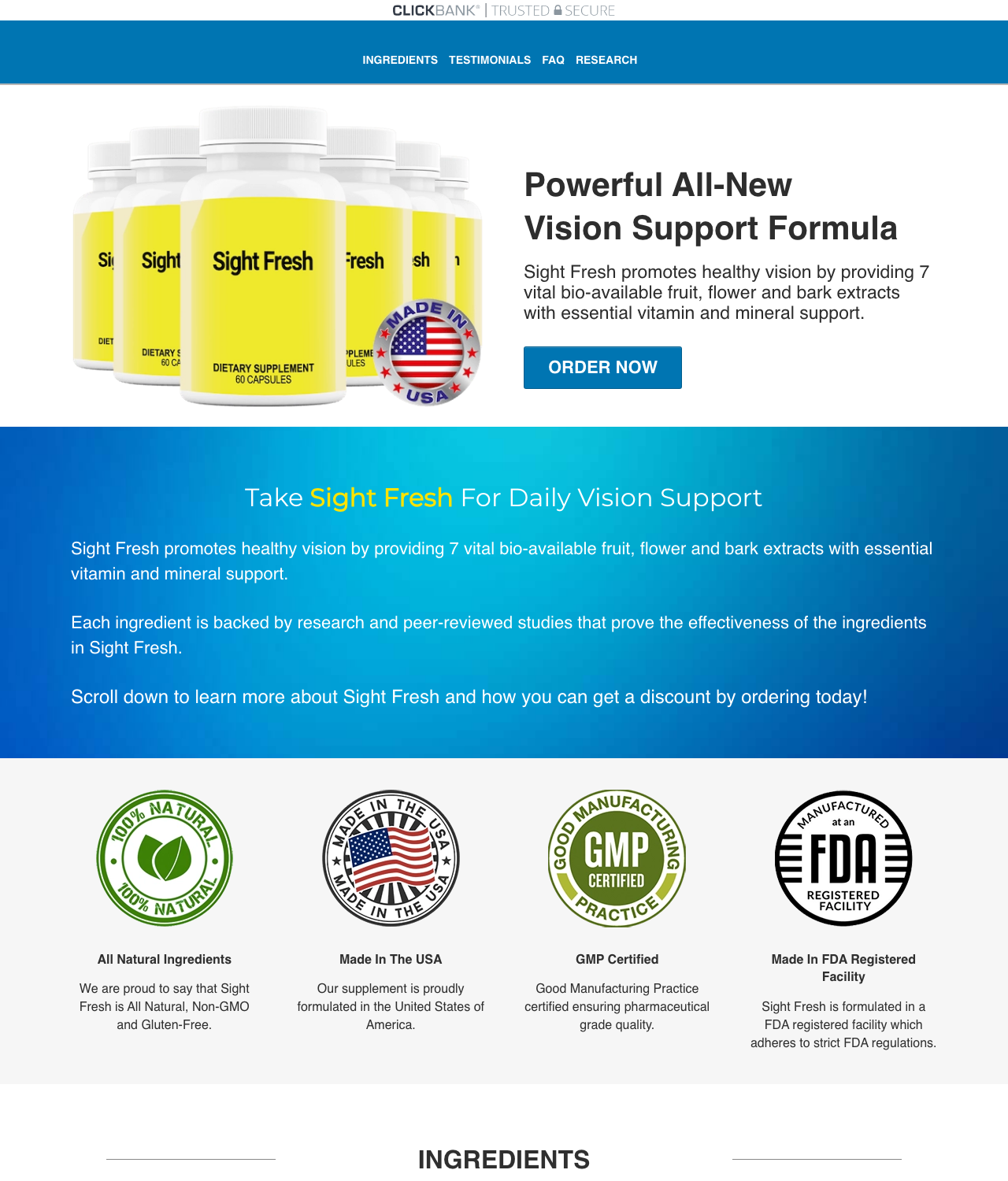 Screenshot of the Vision Niche Has Never Been This Lucrative! sales page — open current offer